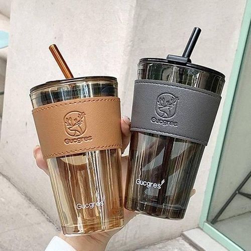 Glass Coffee Cup with Straw
