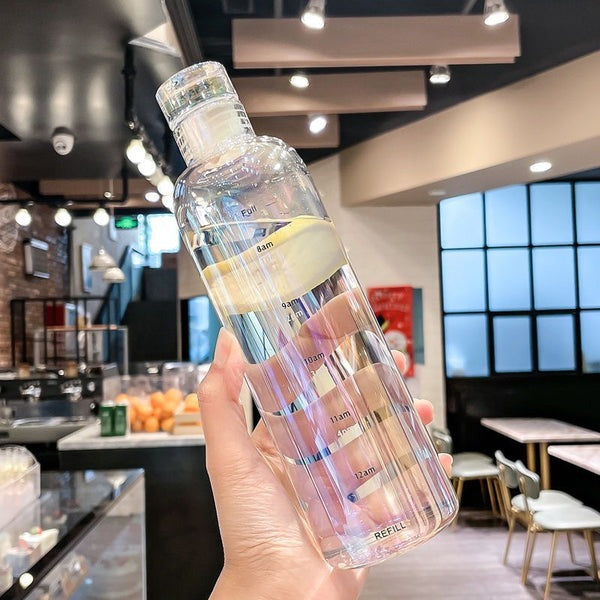 Transparent Glass Water Bottle With Time Scale 1000ML
