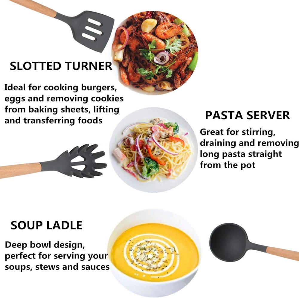 12 Pcs Silicone Kitchen Utensils Set with Stand