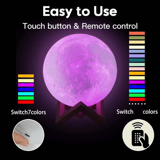 Rechargeable 3D Moon Lamp 16 Colors with Remote Control
