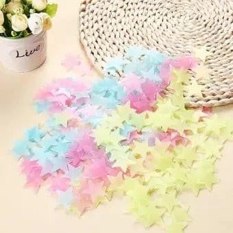 Pack of 100 - 3D Luminous Glowing Stars - Pink Color - Discount Mart