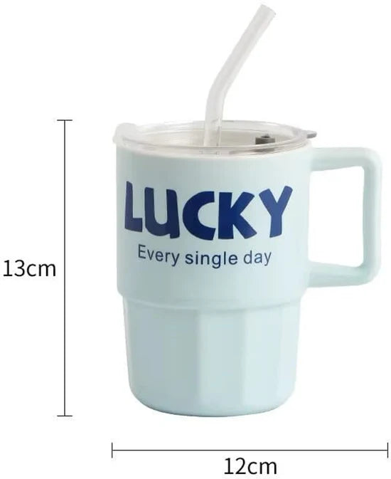 Lucky Glass Cup With Straw 380ML