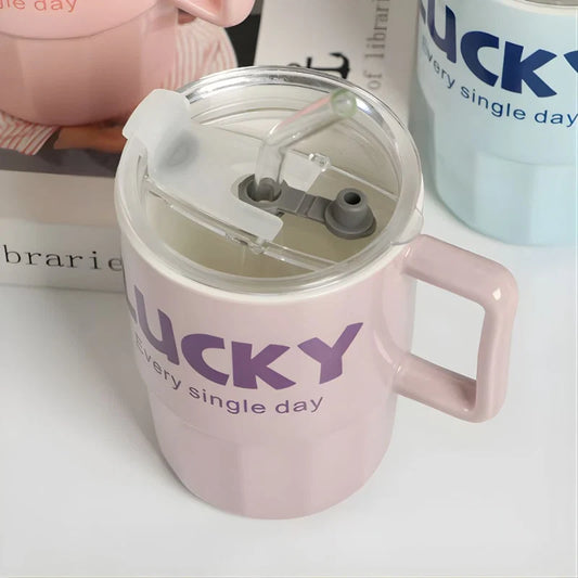 Lucky Glass Cup With Straw 380ML