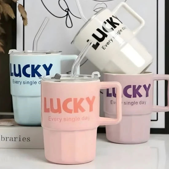 Lucky Glass Cup With Straw 380ML