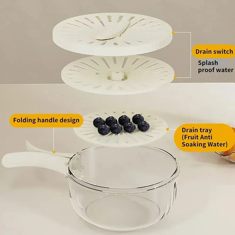 Multifunctional Fruit and Veggie Washing Bowl With Lid