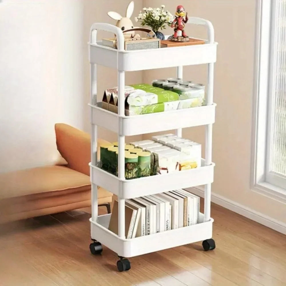 4 Tier MultiFunctional Storage Shelf Trolly with Rolling Wheels