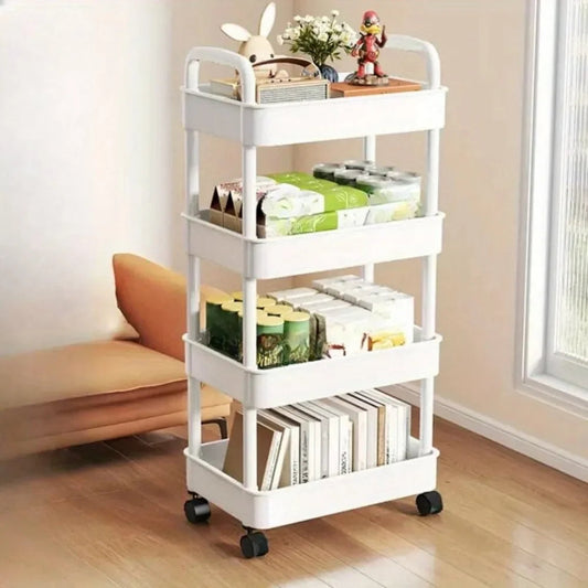 4 Tier MultiFunctional Storage Shelf Trolly with Rolling Wheels