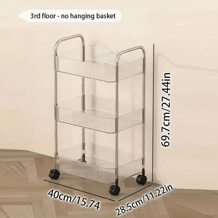 Sleek Multi-Functional Acrylic Storage Cart with Lockable Wheels