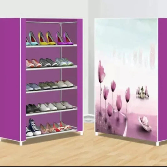 Cabinet Shoes Organizer With Printed Dust Proof Cover (Random Design)