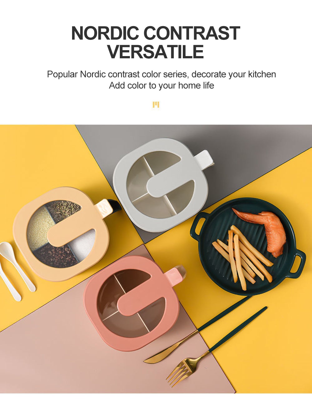 4 In 1 Partition Kitchen Seasoning Spice Box with Spoons - Discount Mart