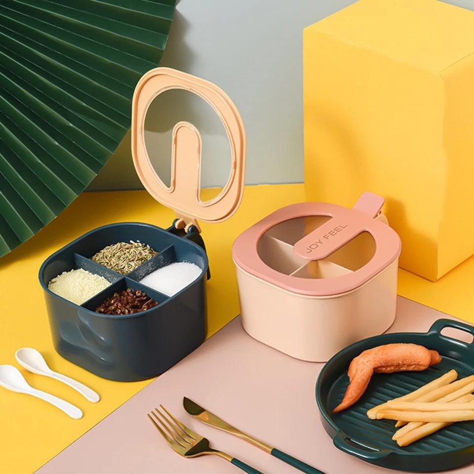 4 In 1 Partition Kitchen Seasoning Spice Box with Spoons - Discount Mart