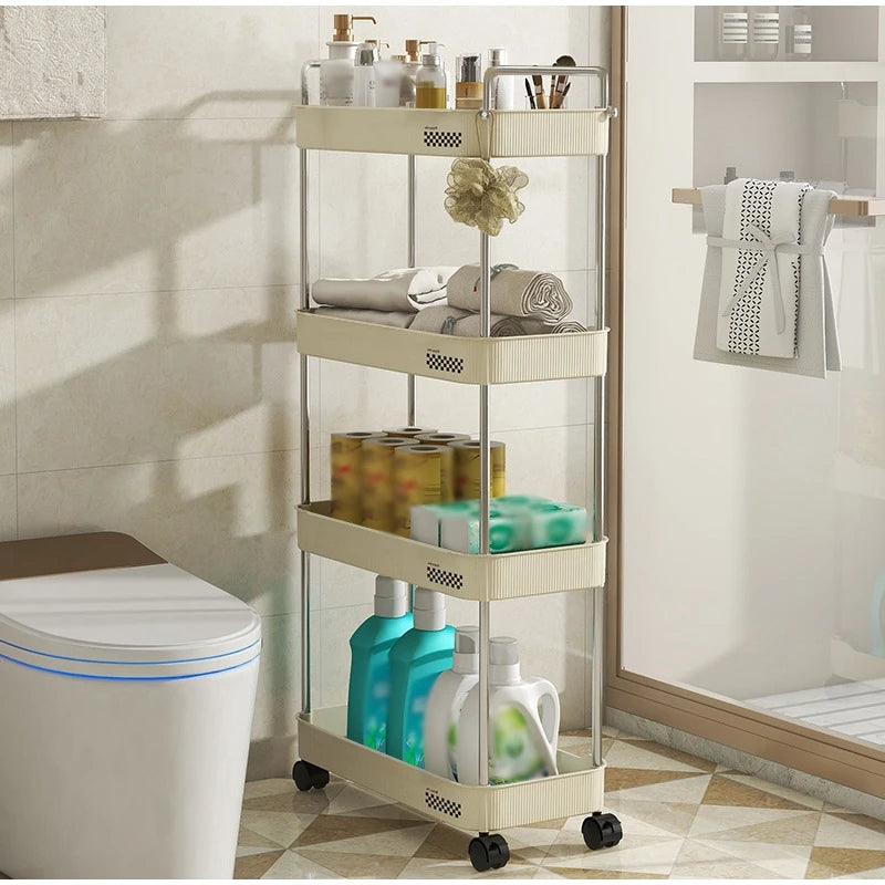 4 Tier MultiFunctional Storage Shelf Trolly with Rolling Wheels