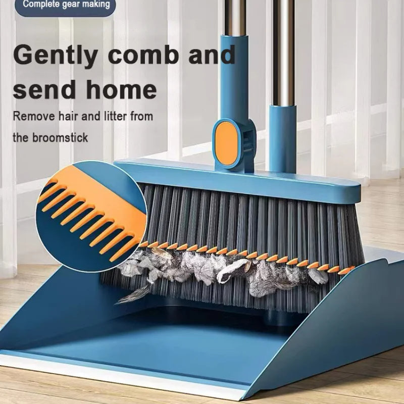 Household Broom And Dustpan with Long Steel Handle