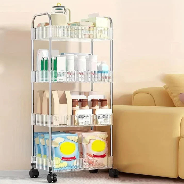 Sleek Multi-Functional Acrylic Storage Cart with Lockable Wheels