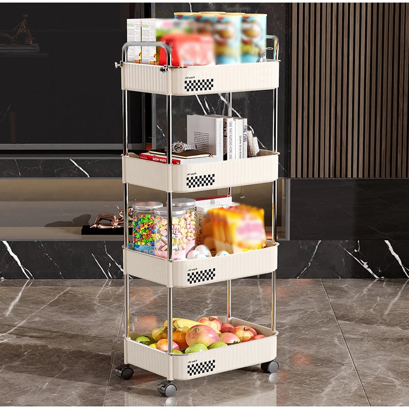 4 Tier MultiFunctional Storage Shelf Trolly with Rolling Wheels