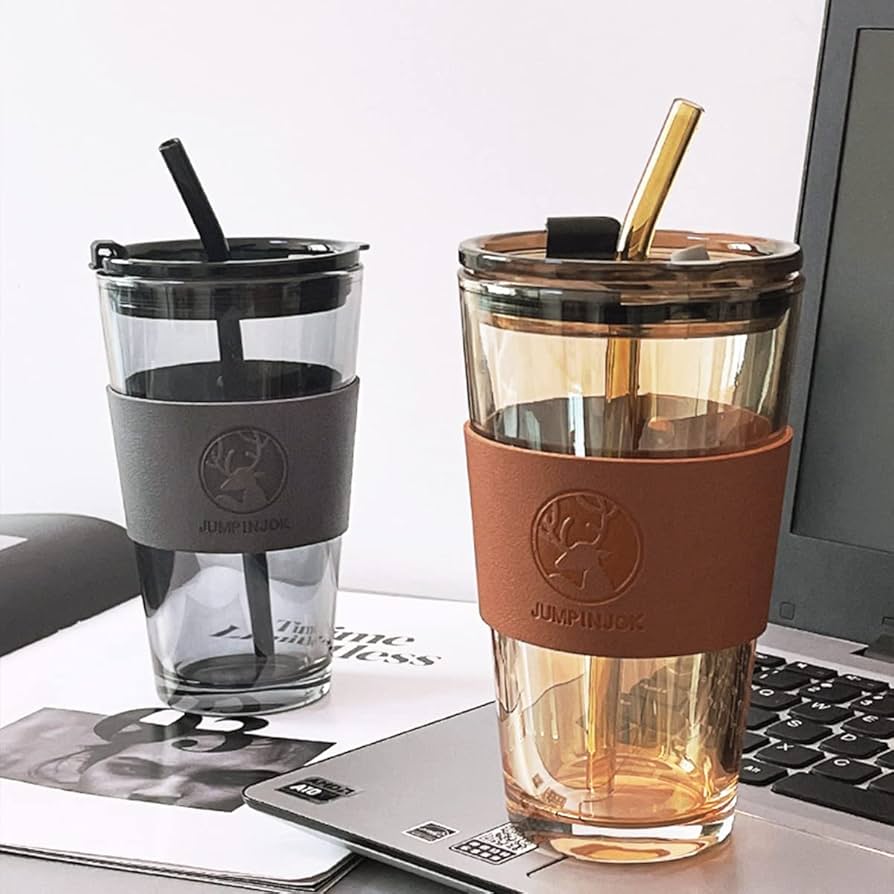 Glass Coffee Cup with Straw