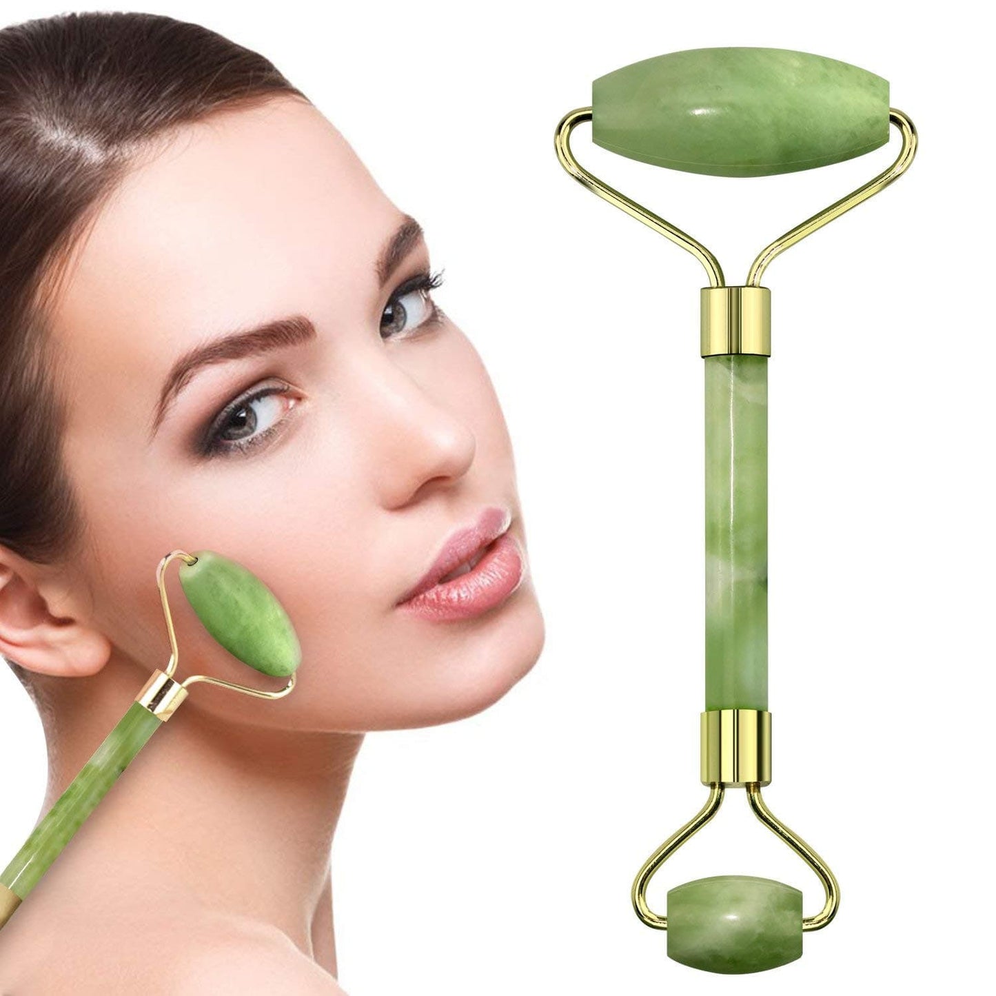 Anti-Aging Natural Stone Jade Roller With  Gua-Sha For Face Massage Skin.