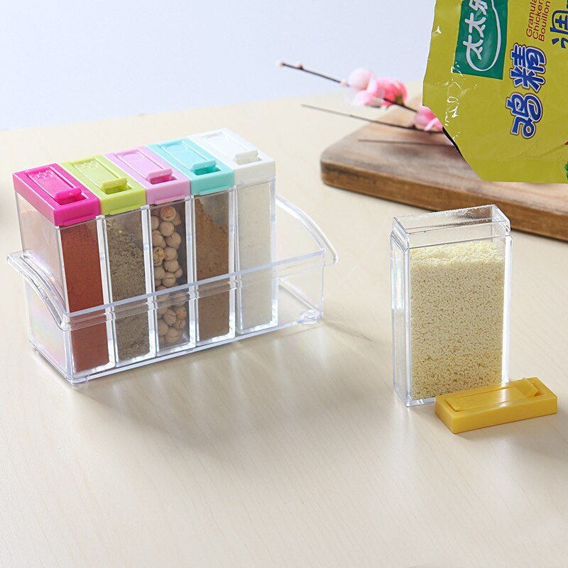 6Pcs Spice Jar Set Home Storage Container with Tray Rack. - Discount Mart