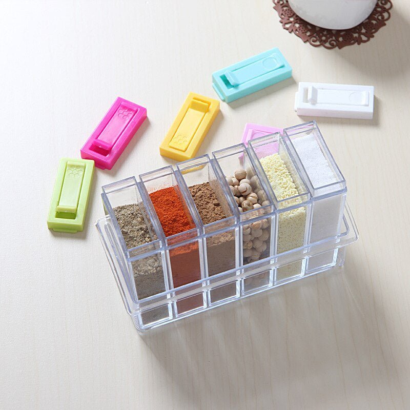 6Pcs Spice Jar Set Home Storage Container with Tray Rack. - Discount Mart
