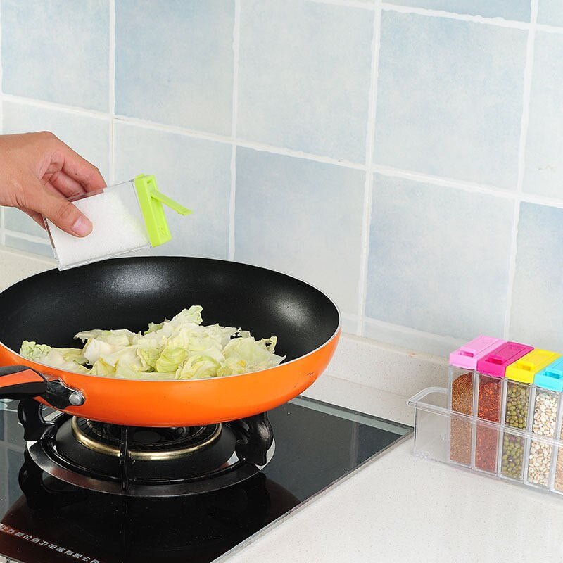 6Pcs Spice Jar Set Home Storage Container with Tray Rack. - Discount Mart