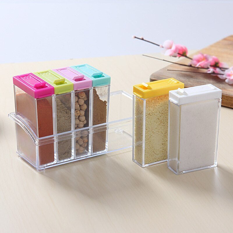 6Pcs Spice Jar Set Home Storage Container with Tray Rack. - Discount Mart