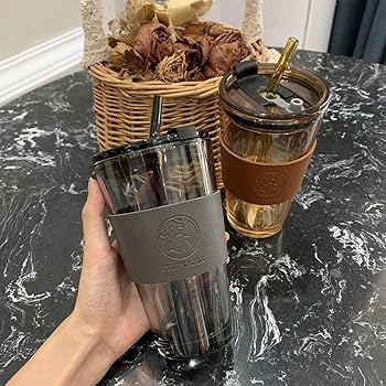 Glass Coffee Cup with Straw