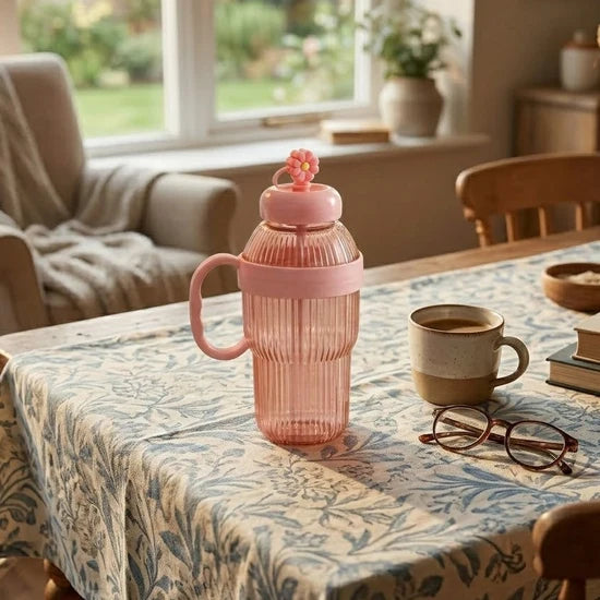 Portable Plastic Water Bottle with Straw (900ML)