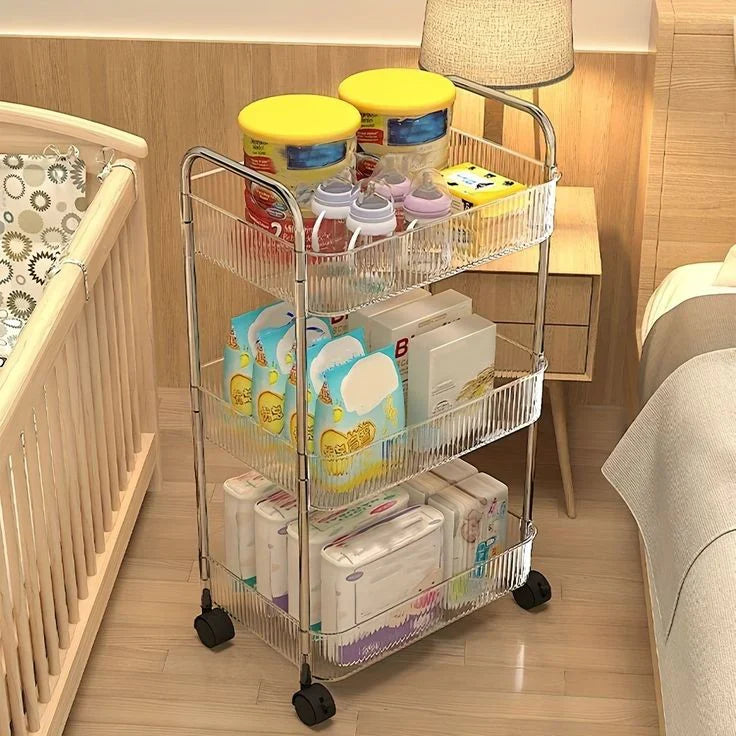 Sleek Multi-Functional Acrylic Storage Cart with Lockable Wheels