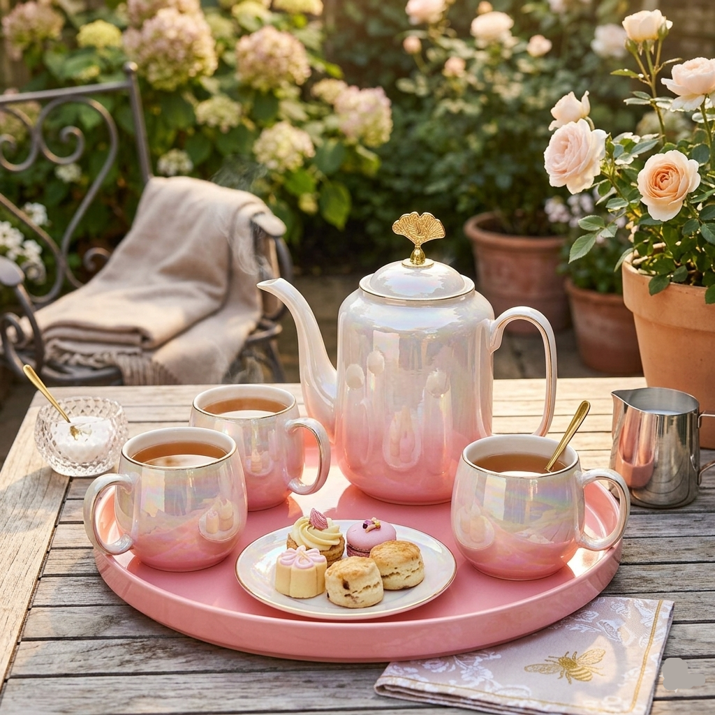 8PCs Ceramic Tea Set With 360 Rotatable Tray