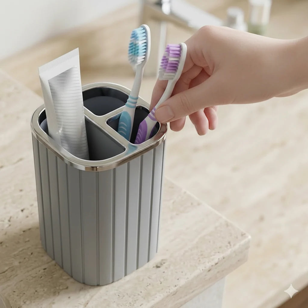 Bathroom Storage Toothbrush Holder with 3 Divider