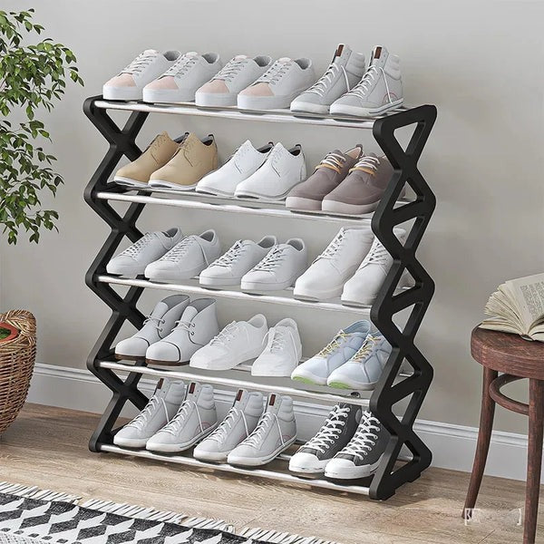 5 Layer X Shape Stainless Steel Foldable Shoe Rack