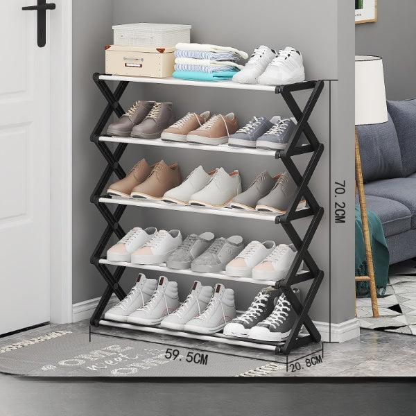 5 Layer X Shape Stainless Steel Foldable Shoe Rack