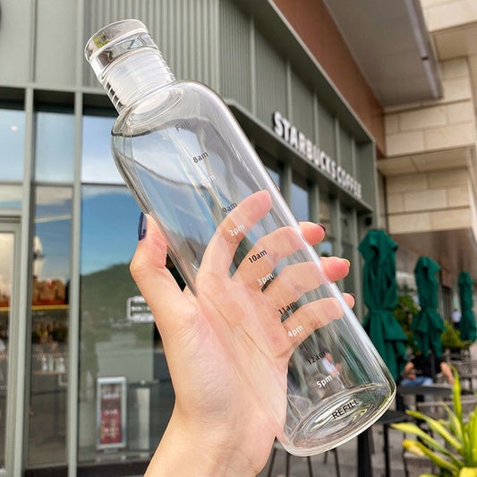 Transparent Glass Water Bottle With Time Scale 1000ML