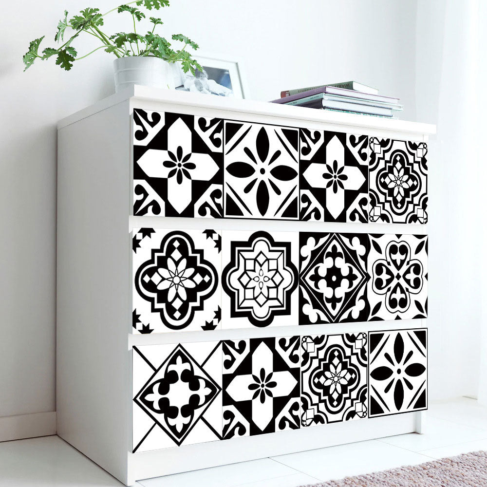 24pcs Black & White Tile Stickers – Waterproof Peel & Stick Home Decor