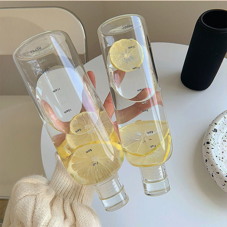 Transparent Glass Water Bottle With Time Scale 1000ML