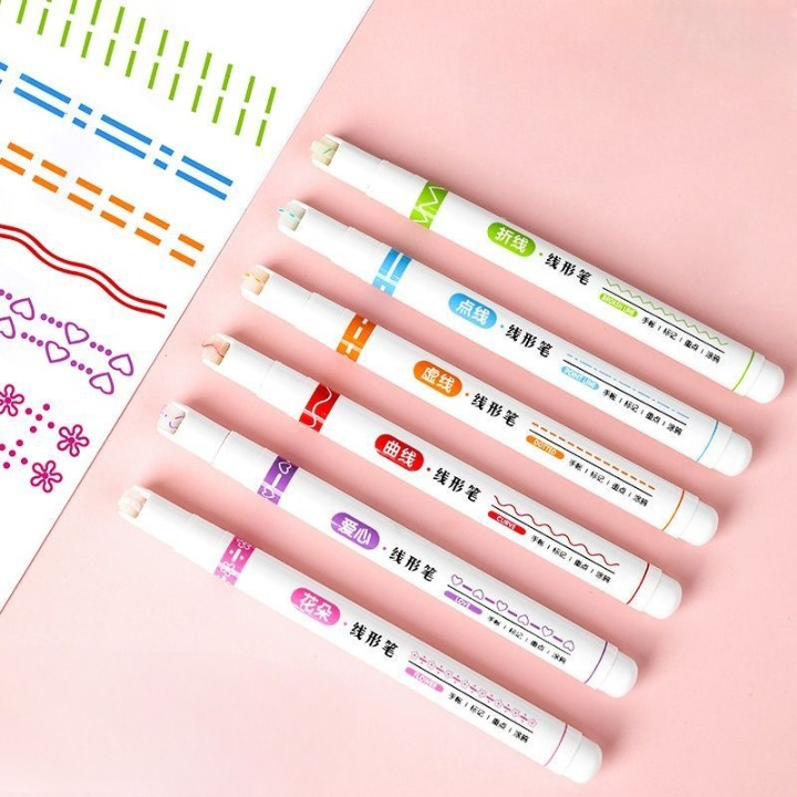 Pack Of 6 Linear Roller Design Color Pen