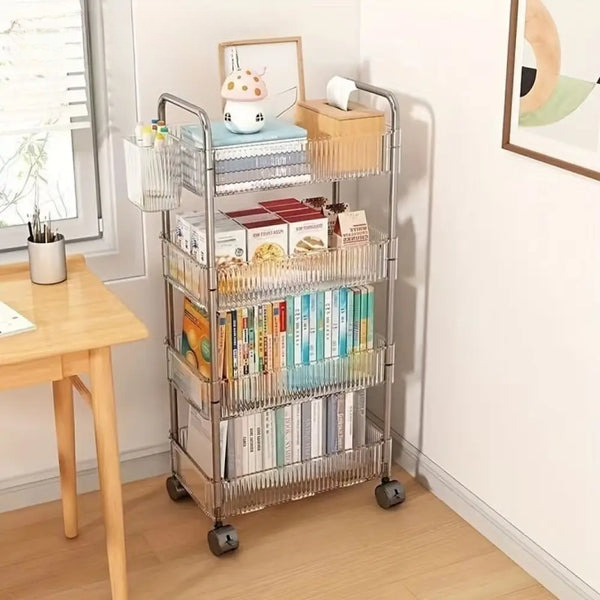 Sleek Multi-Functional Acrylic Storage Cart with Lockable Wheels