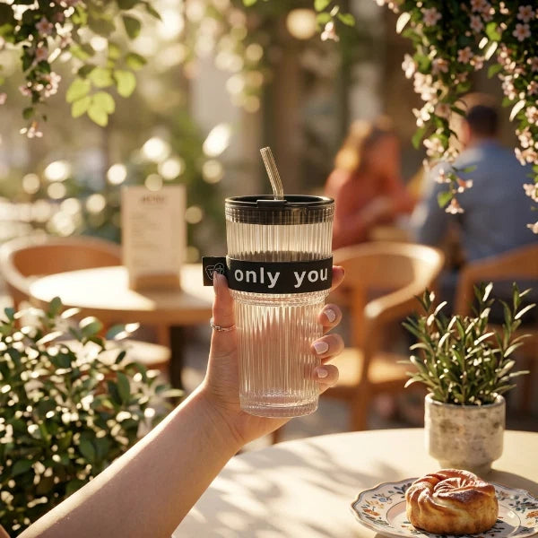 Elegant Glass Tumbler With Straw