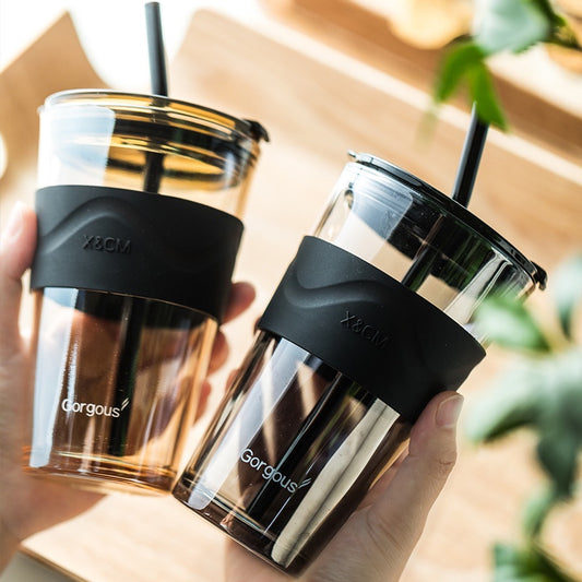 Glass Coffee Cup with Straw