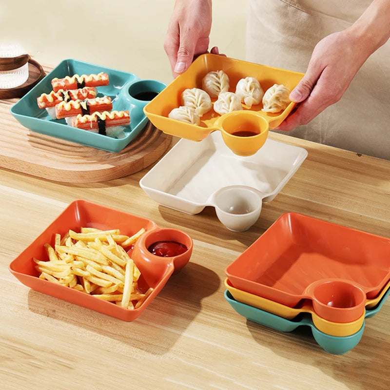 Pack of 2 Snack Plates with Sauce Compartment