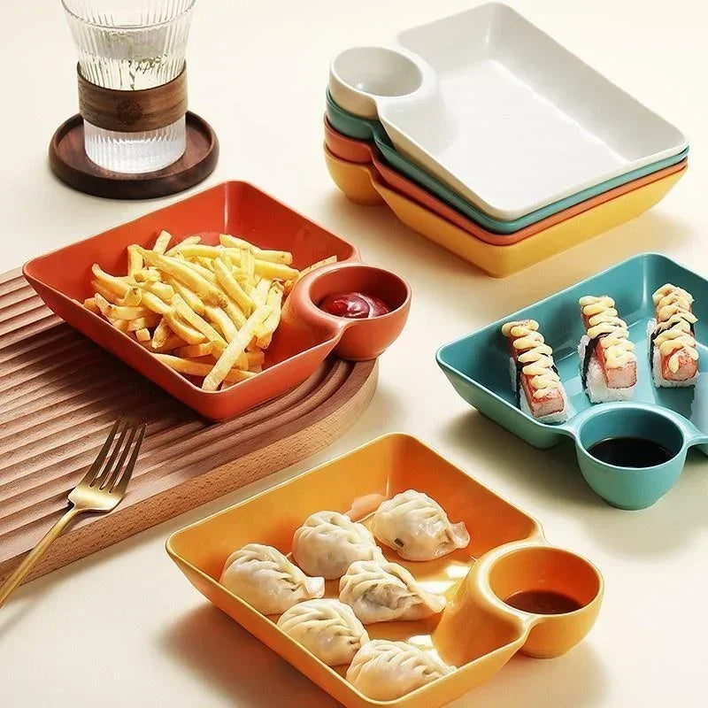 Pack of 2 Snack Plates with Sauce Compartment