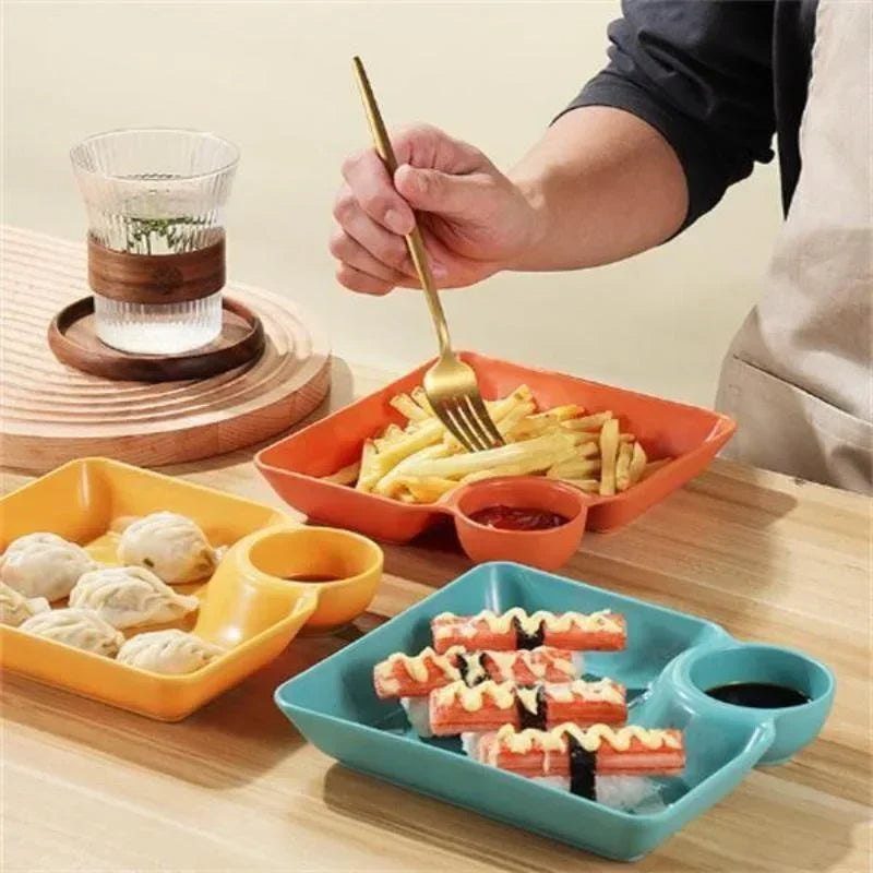 Pack of 2 Snack Plates with Sauce Compartment