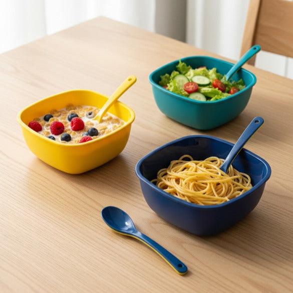 3PCs High Quality Plastic Square Bowl with Spoons