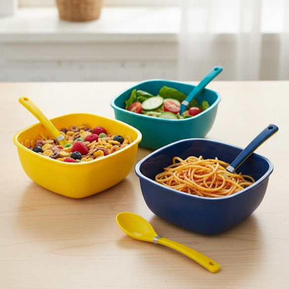 3PCs High Quality Plastic Square Bowl with Spoons
