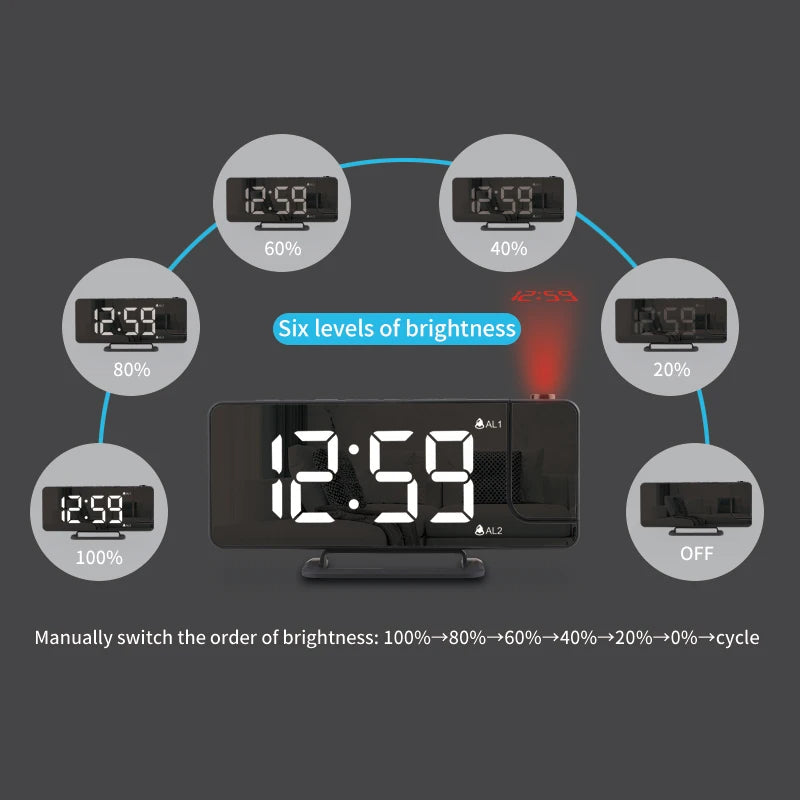LED Digital Alarm Clock with Projection Time