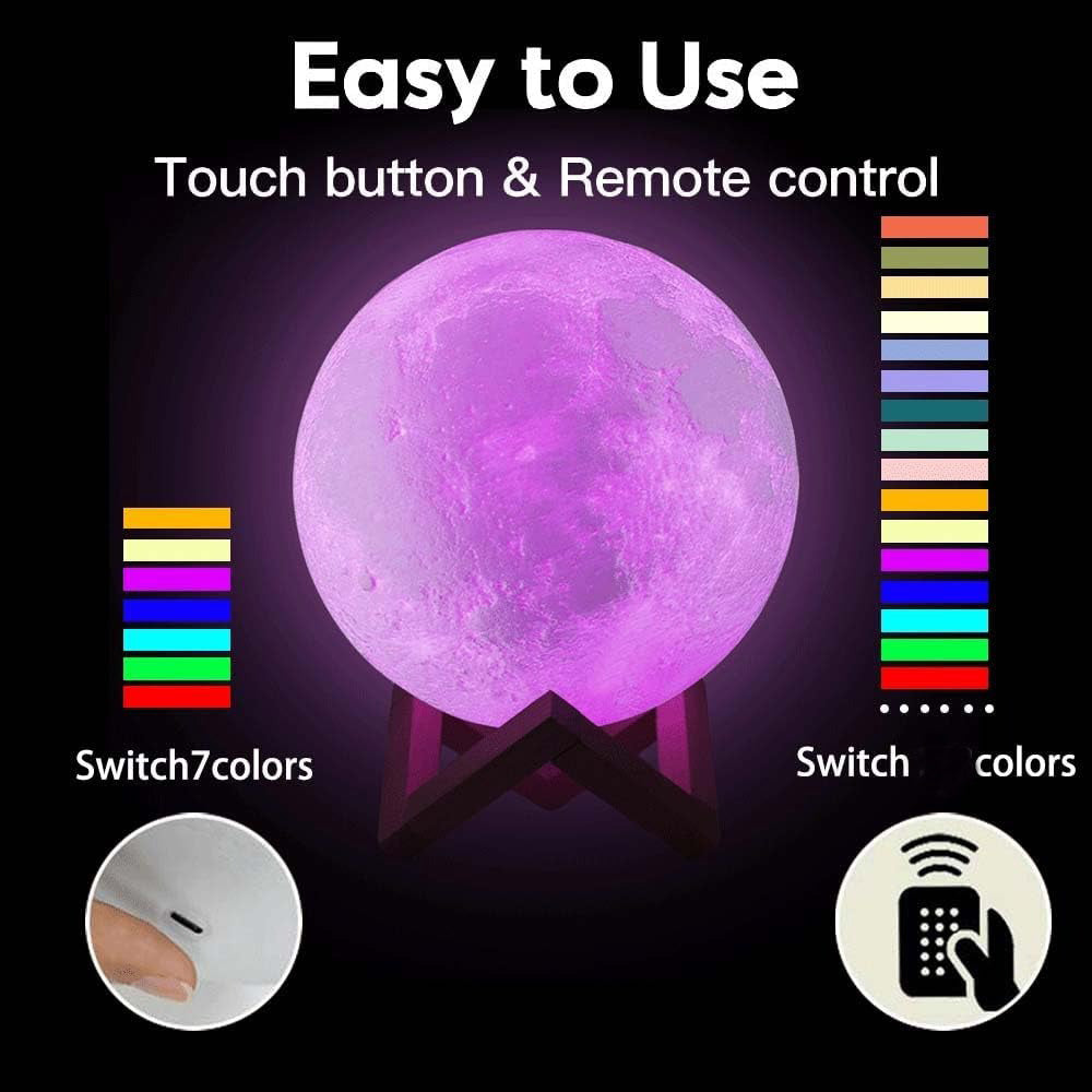 Rechargeable 3D Moon Lamp 16 Colors with Remote Control