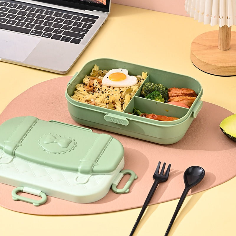 3 Grid Lunch Box With Spoon and Fork