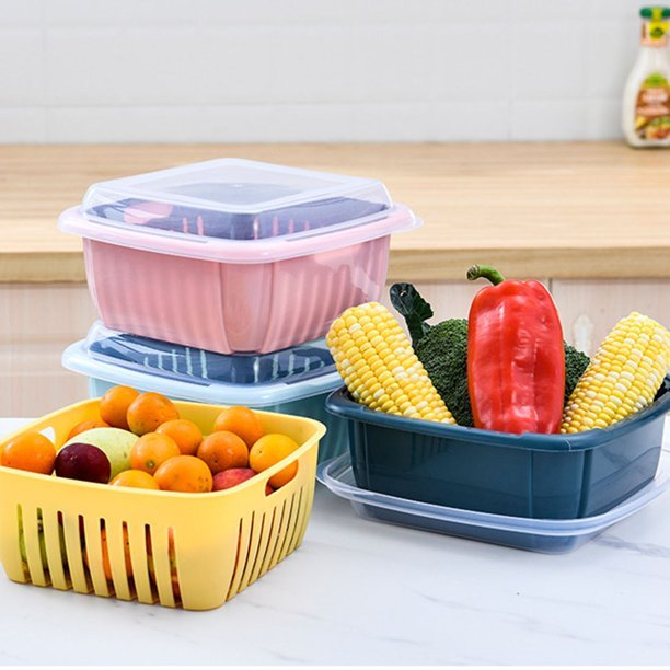 Fruit Vegetable Washing Drain Basket - Square Basket Strainer With Lid - Discount Mart