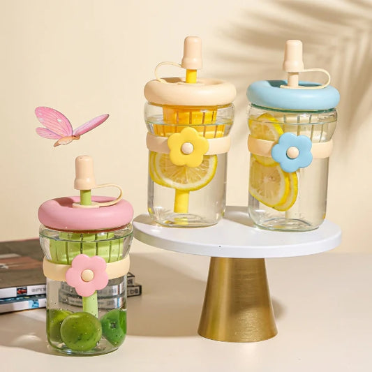 Cute Cartoon Flower Glass Cup