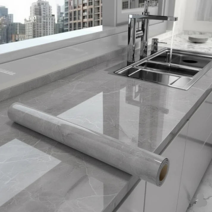 Grey Marble Texture Design PVC Waterproof Sheet (60cmx200cm)